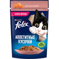 Влажный корм Felix Аппетитные кусочки для кошек, лосось в желе, пауч 75 г